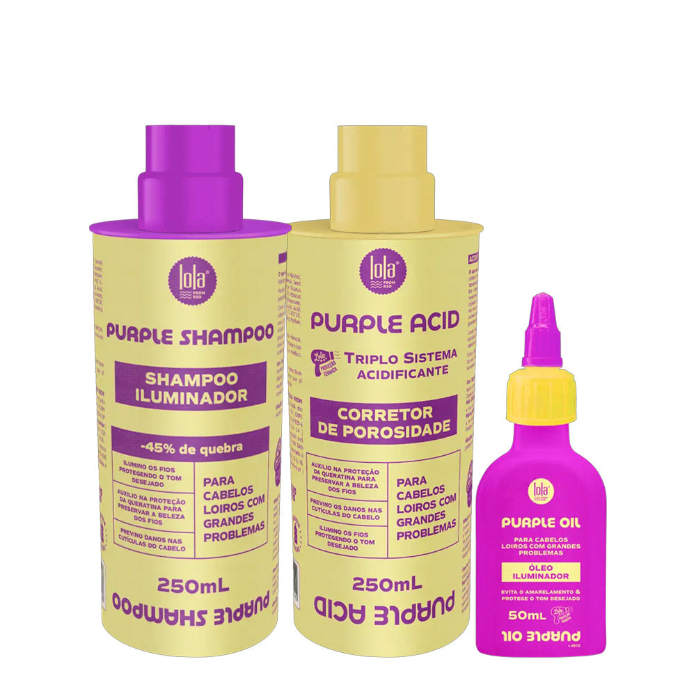Lola From Rio Purple Shampoo Iluminador 250ml Acid Corrector 250ml Óleo 50ml