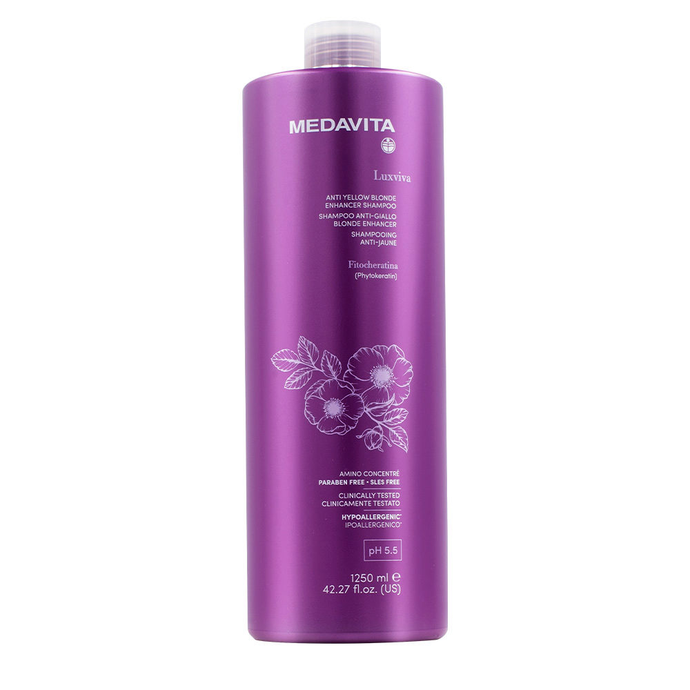 Medavita Luxviva Anti Yellow Blonde Enhancer Shampoo 1250ml - no yellow shampoo for blonde hair