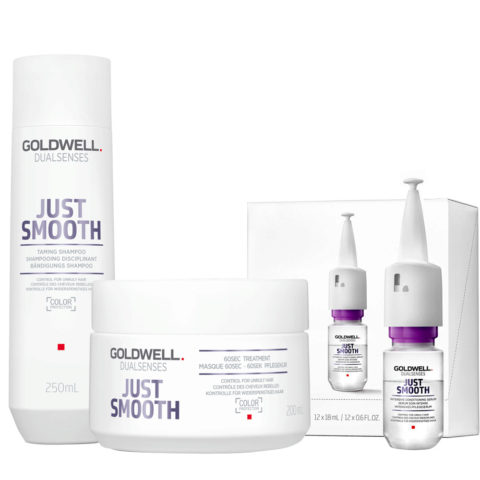 Goldwell Dualsenses Just Smooth Taming Shampoo 250ml Mask 200ml Antifrizz Serum 12x18ml