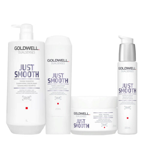 Goldwell Dualsenses Just Smooth Taming Shampoo 1000ml  Conditioner 200ml Treatment 200ml Effects Serum 100ml