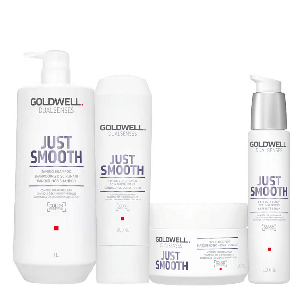 Goldwell Dualsenses Just Smooth Taming Shampoo 1000ml  Conditioner 200ml Treatment 200ml Effects Serum 100ml