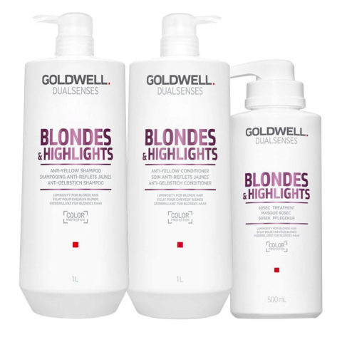 Goldwell Dualsenses Blonde & Highlights Anti-Yellow Shampoo 1000ml Conditioner 1000ml 60Sec Treatment 500ml