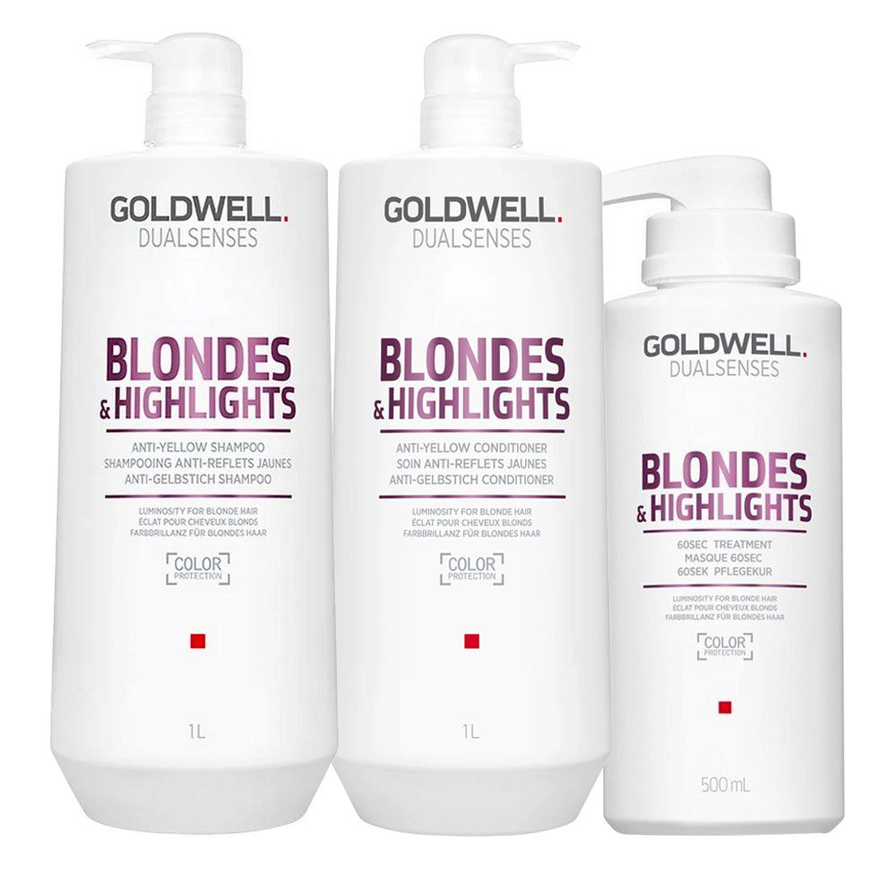 Goldwell Dualsenses Blonde & Highlights Anti-Yellow Shampoo 1000ml Conditioner 1000ml 60Sec Treatment 500ml