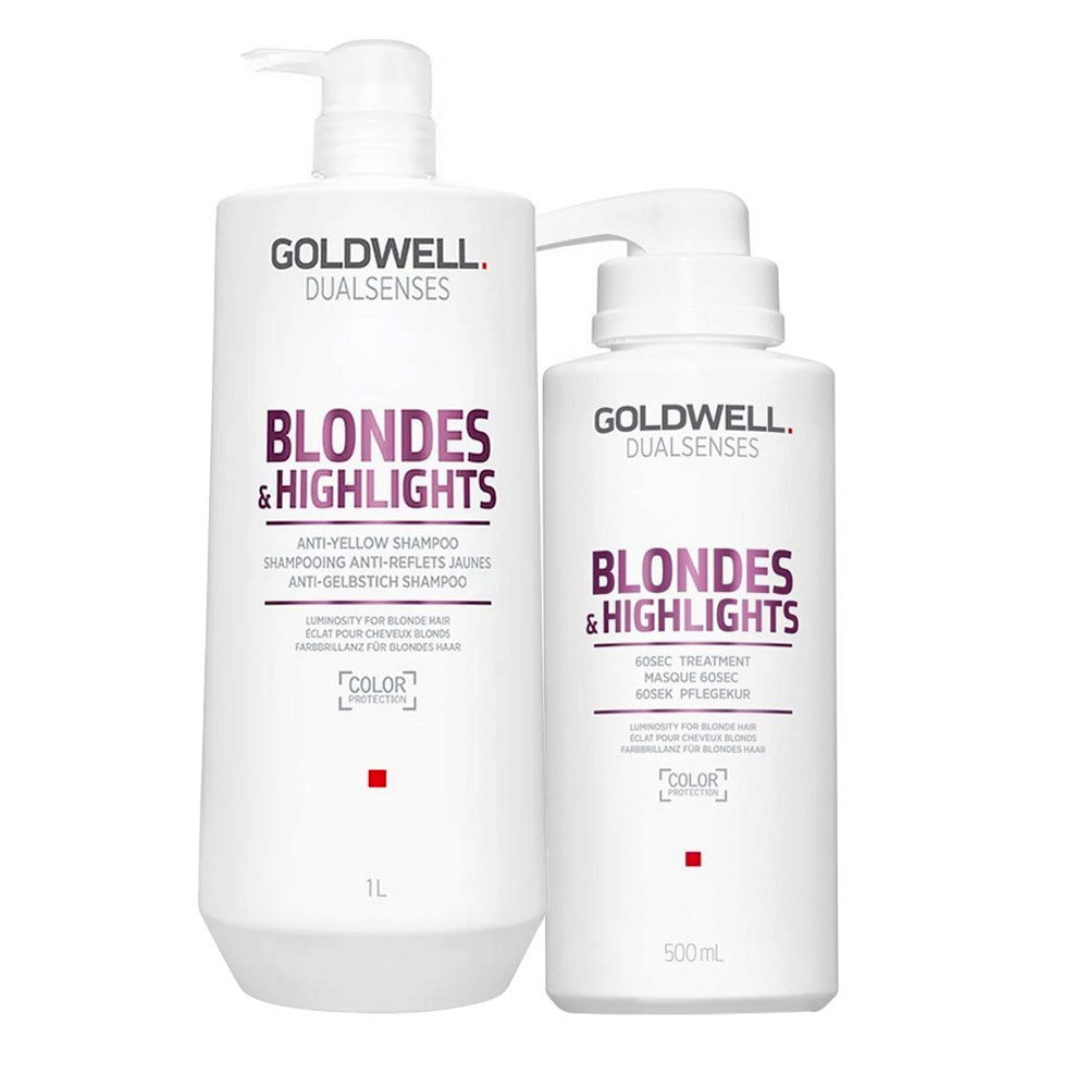 Goldwell Dualsenses Blonde & Highlights Anti-Yellow Shampoo 1000ml 60Sec Treatment 500ml