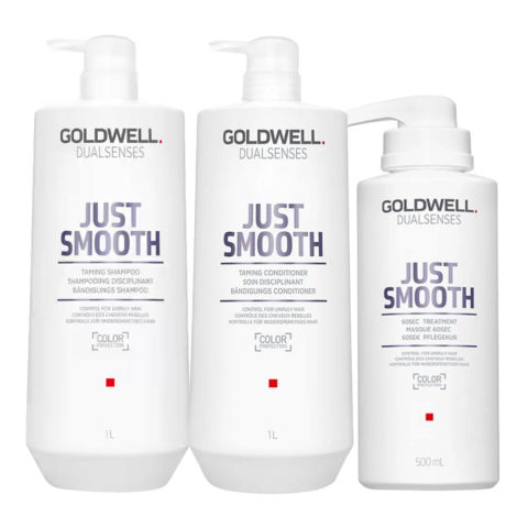 Goldwell Dualsenses Just Smooth Taming Shampoo 1000ml Conditioner 1000ml 60Sec Treatment 500ml