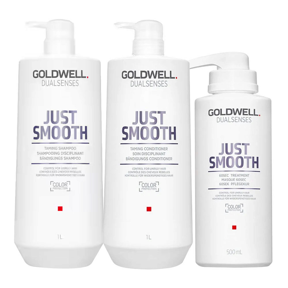 Goldwell Dualsenses Just Smooth Taming Shampoo 1000ml Conditioner 1000ml 60Sec Treatment 500ml