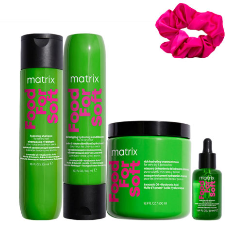 Matrix Haircare Food For Soft Shampoo 300ml Conditioner 300ml Mask 500ml Oil 50ml + Free InstaCure Scrunch