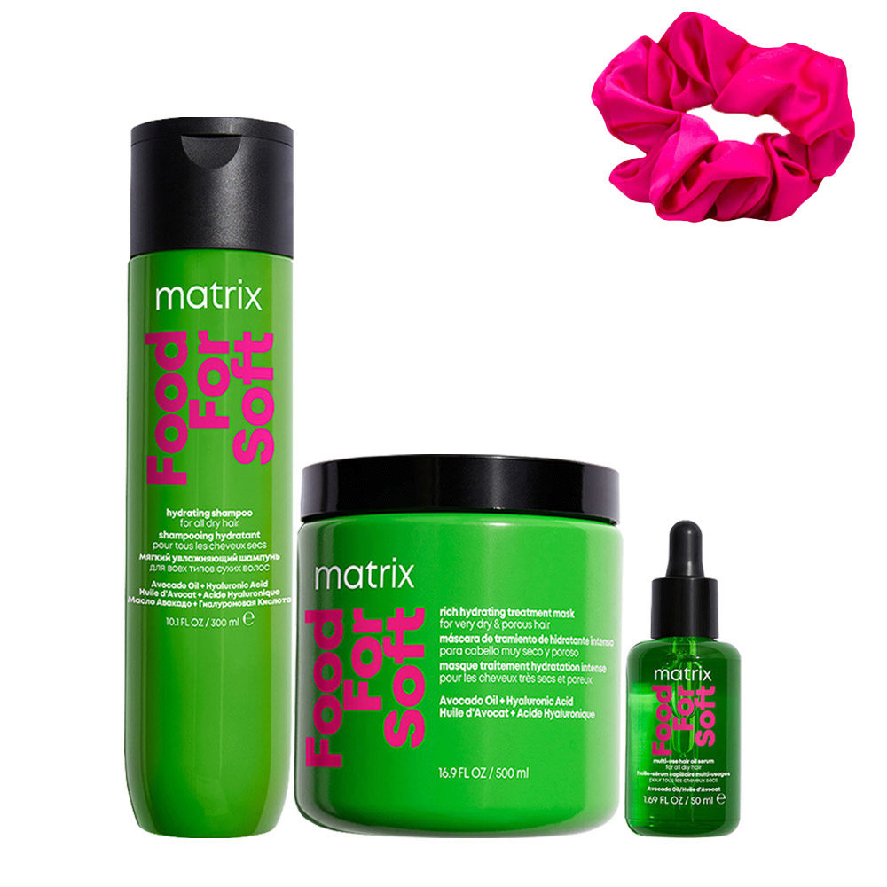 Matrix Haircare Food For Soft Shampoo 300ml Mask 500ml Oil 50ml + Free InstaCure Scrunch