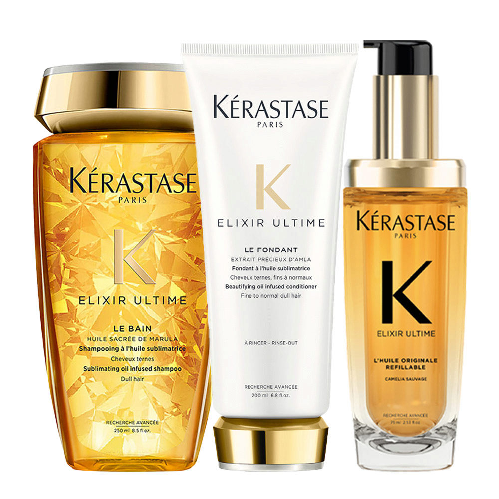 Kerastase Elixir Ultime Shampoo 250ml Conditioner 200ml L'Huile Originale 75ml