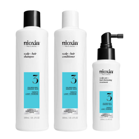 Nioxin Sistema 3 Kit Trifasico Shampoo 300ml Conditioner 300ml Treatment 100ml - damaged hair loss kit