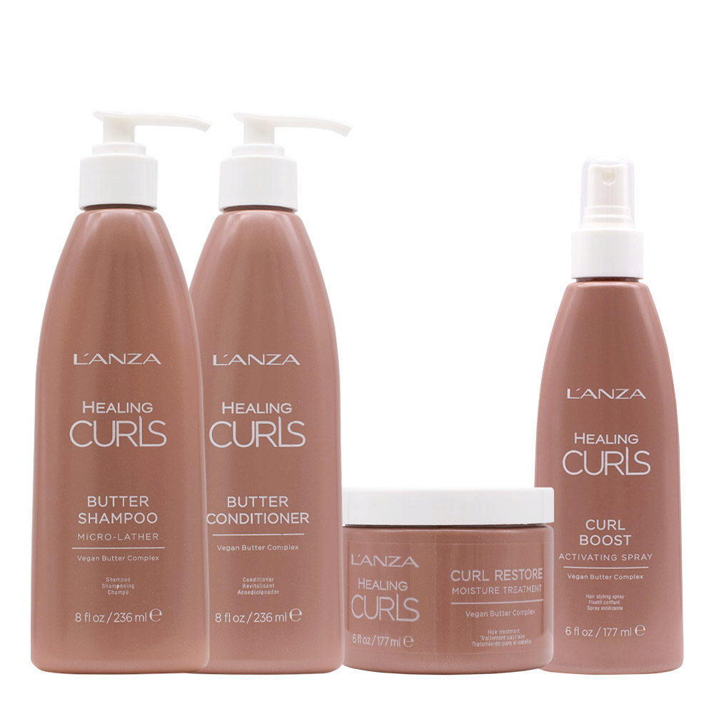 L' Anza Healing Curls Butter Shampoo 236ml Conditioner 236ml Treatment 177ml Boost 177ml