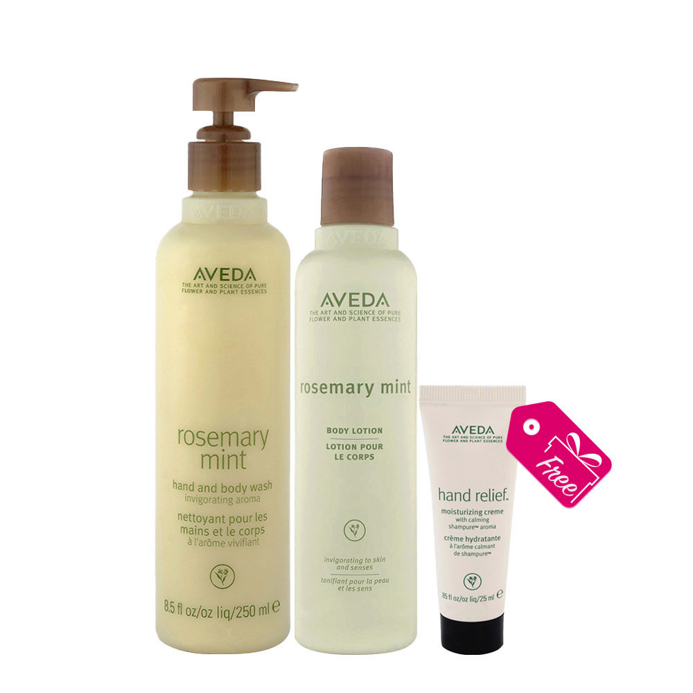 Aveda Rosemary Mint Hand & Body Wash 250ml Body Lotion 200ml + Hand Relief Creme 25ml FREE