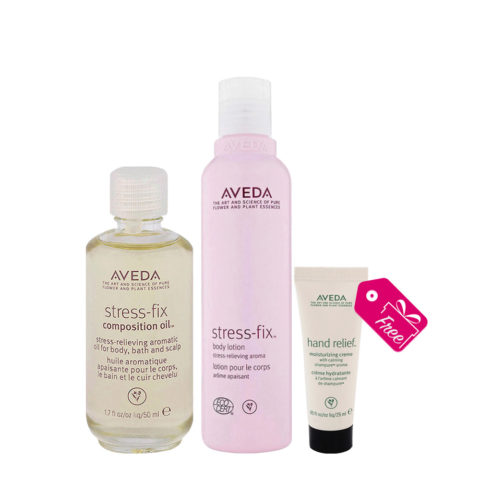 Aveda Stress-Fix Composition Oil 50ml Body Lotion 200ml + Hand Relief Creme 25ml FREE