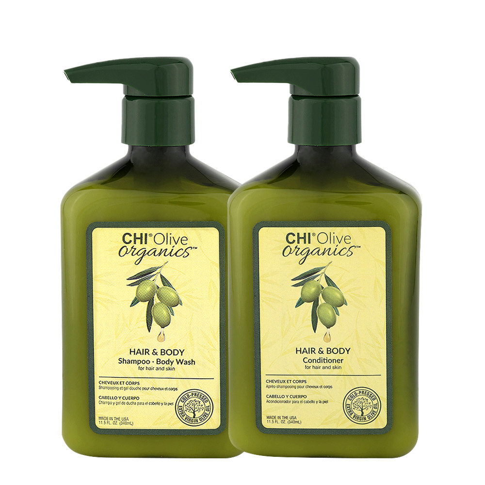 CHI Olive Organics Hair & Body Shampoo Body Wash 340ml Hair & Body Conditioner 340ml