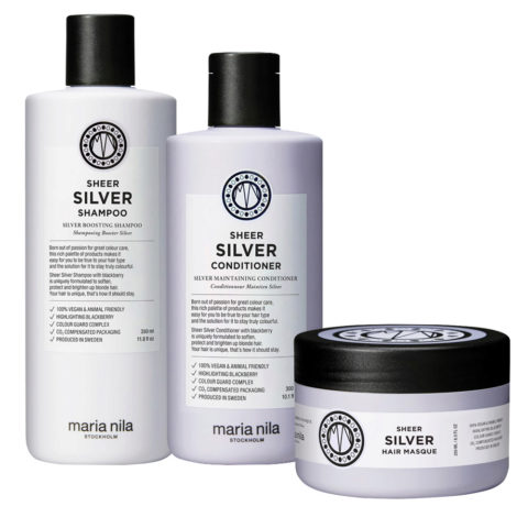 Maria Nila Sheer Silver Shampoo 350ml Conditioner 300ml Masque 250ml