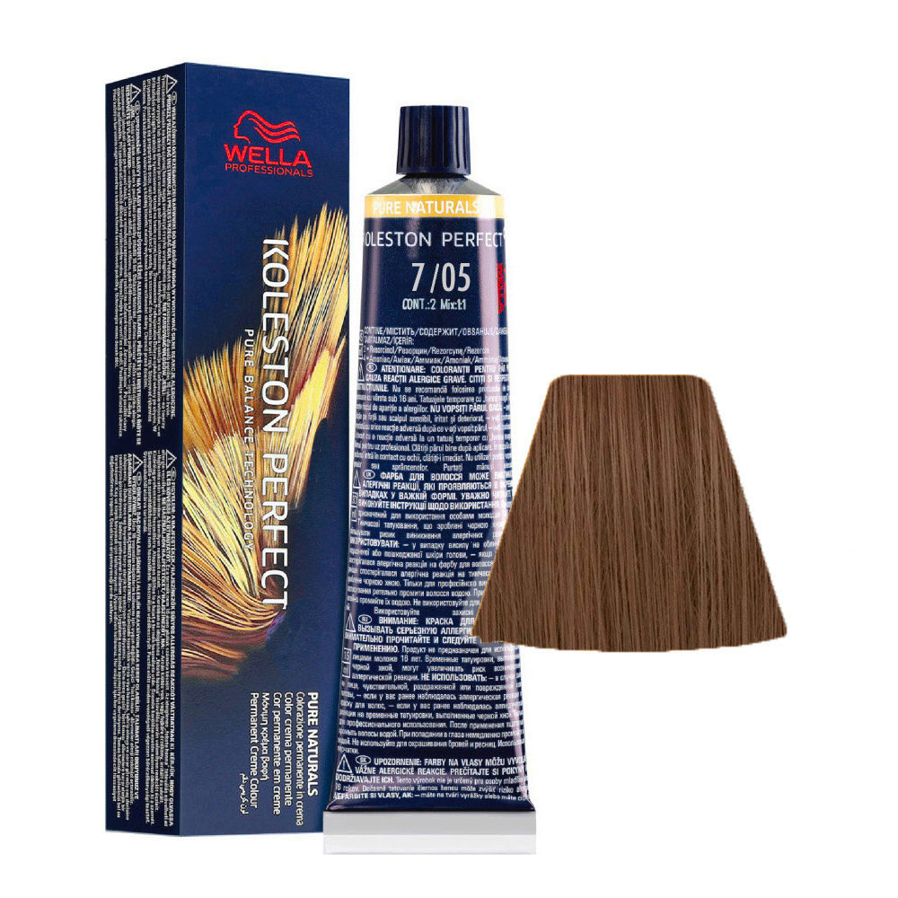 Wella Koleston Perfect Pure Naturals 7/05 Mahogany Natural Medium Blond 60ml - permanent colour