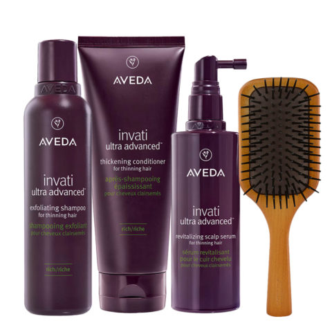 Aveda Invati Ultra Advanced Exfoliating Shampoo Rich 200ml  Conditioner Rich 200ml Serum 150ml + Mini Paddle Brush