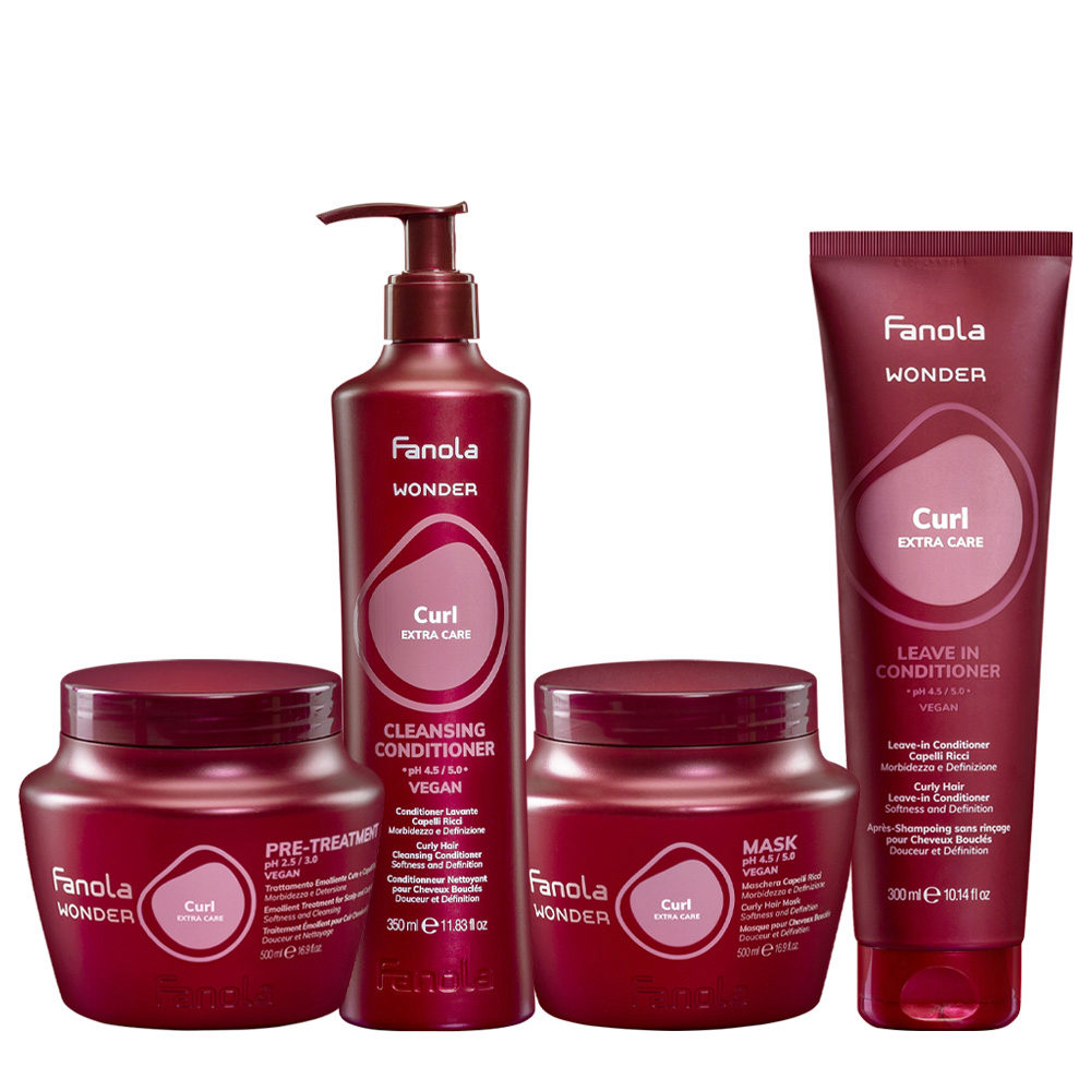 Fanola Wonder Curl Pre-Treatment 500ml Cleansing Conditioner 350ml Mask 500ml Leave-In Conditioner 300ml