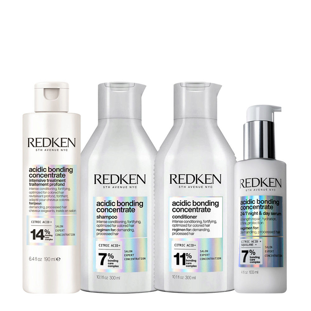 Redken Acidic Bonding Concentrate Pre Treatment 190ml Shampoo 300ml Conditioner 300ml 24/7 Night & Day Serum 100ml