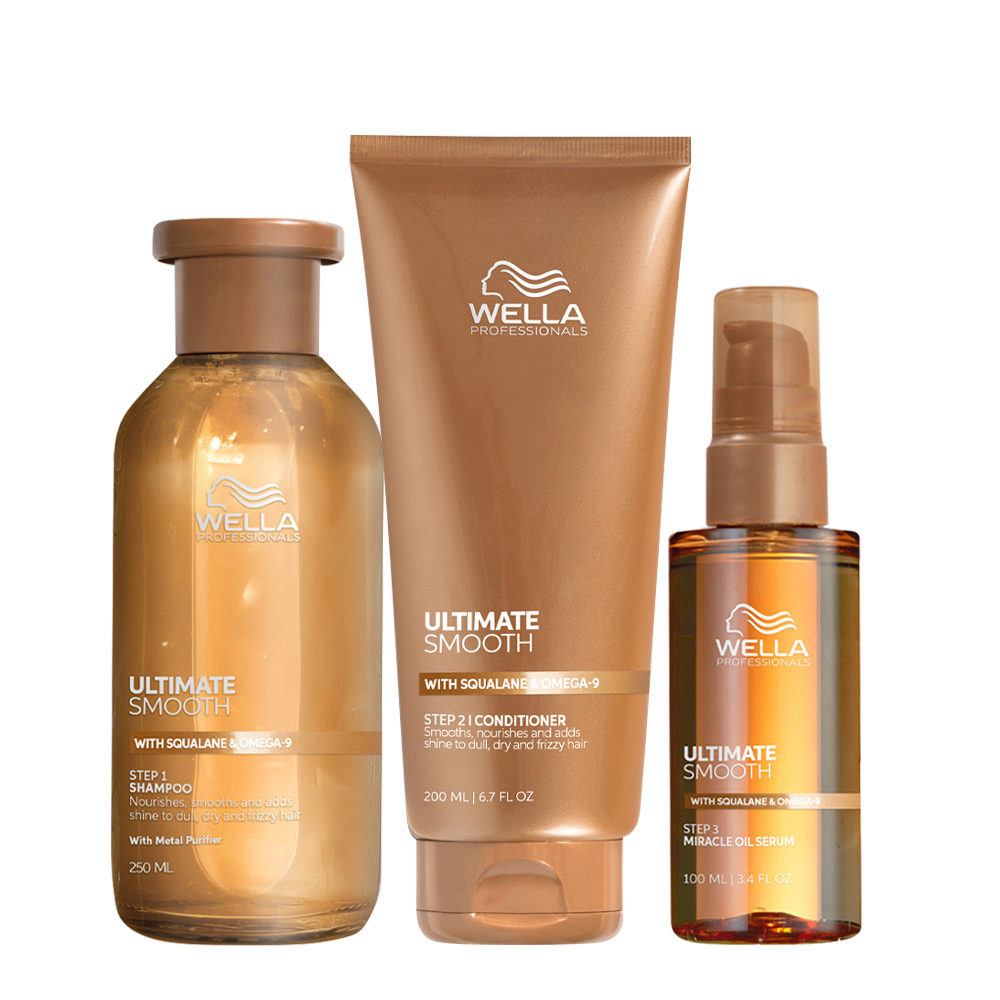 Wella Ultimate Smooth Shampoo 250ml Conditioner 200ml Oil Serum 100ml